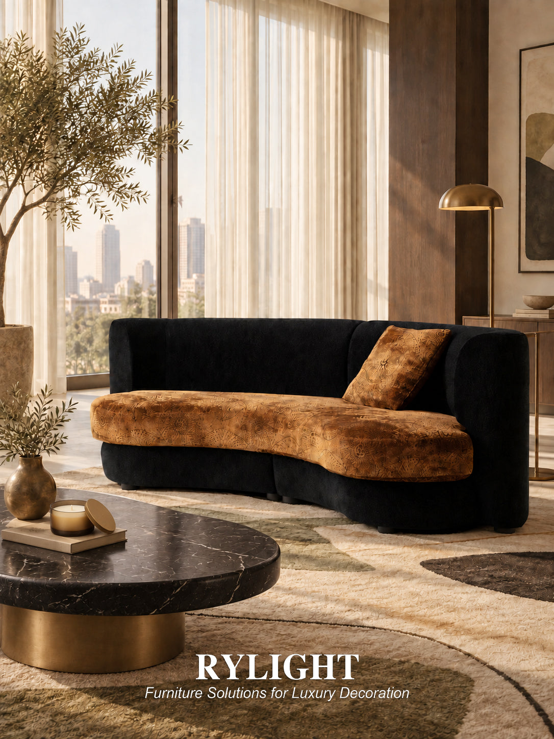 Lagom Mid‑Century Curved Luxury Upholstered Sofa
