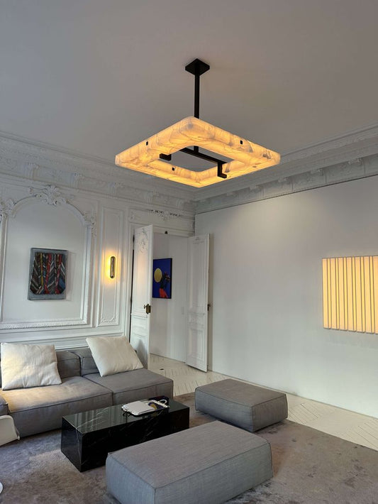 Moderne vierkante albasten kroonluchter voor woonkamer/slaapkamer 