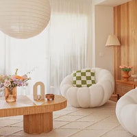 Fleece White Pumpkin Sofa Chair with Footstool