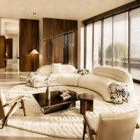 Rylight eigentijdse, artistiek gepatroneerde beige gebogen modulaire bank met accent