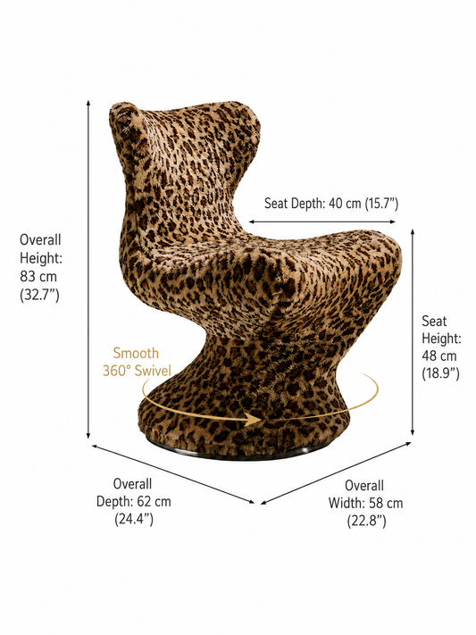 360° Swivel Vintage Leopard Print Faux Mink Fur Single Accent Chair
