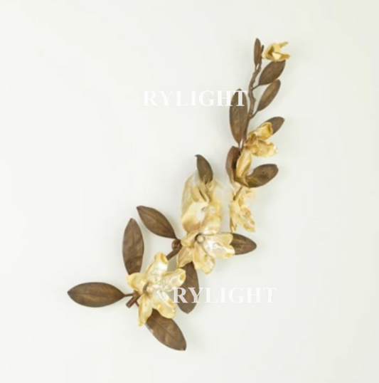 Luxury High-End Golden Magnolia Brass Branch Wall Decor