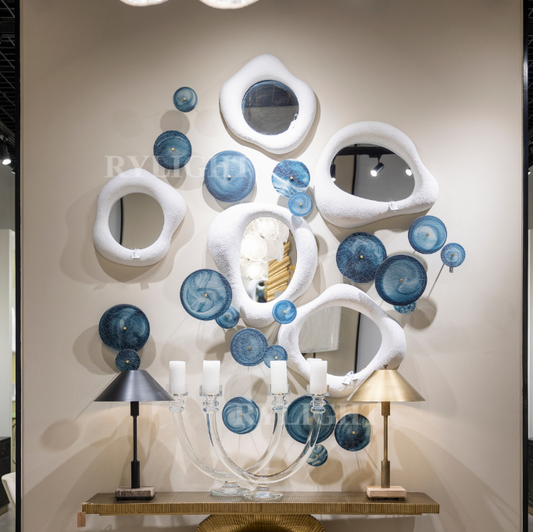Rylight Modern Coastal Blue Swirl Glass Wall Sculpture Set of 3