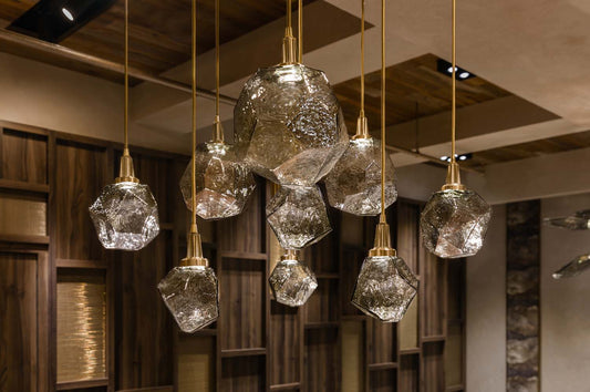 Rylight Gem handgeblazen glazen vierkante hangende kroonluchter