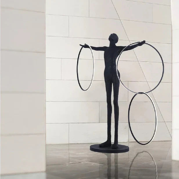 Rylight Black Statue LED Rings Floor Lamp