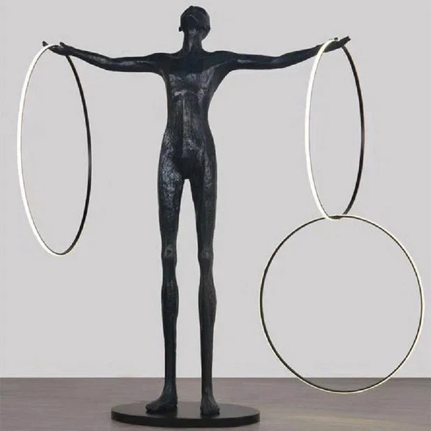 Rylight Black Statue LED Rings Floor Lamp