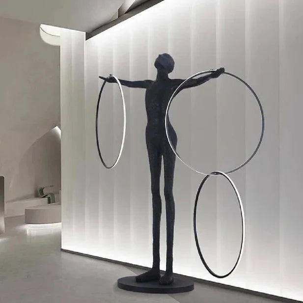 Rylight Black Statue LED Rings Floor Lamp