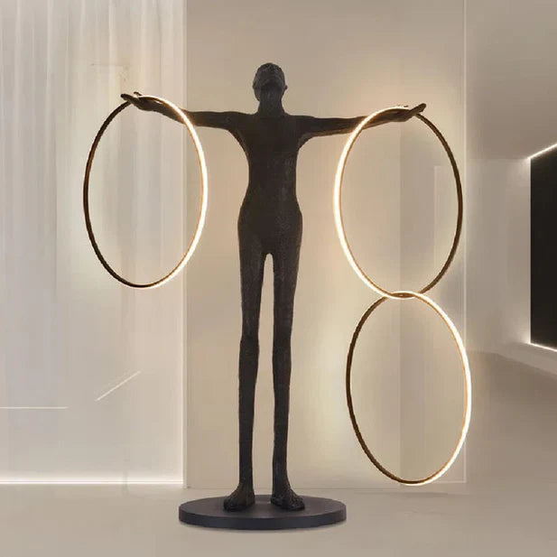 Rylight Black Statue LED Rings Floor Lamp