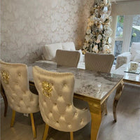 Luxe fluwelen eetkamerstoel in goud/chroom kleur