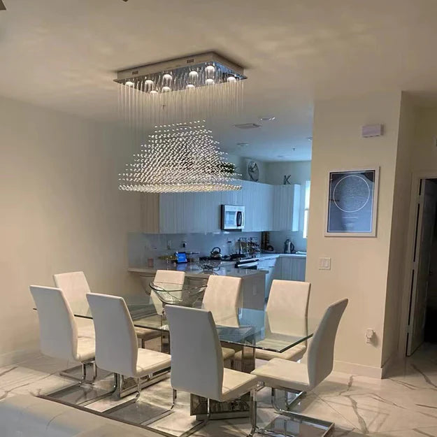 Rylight Square Crystal Drops Chandelier With Big Chrome Base