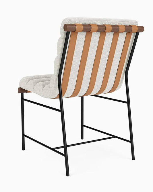 Moderne bouclé/lederen eetkamerstoelen