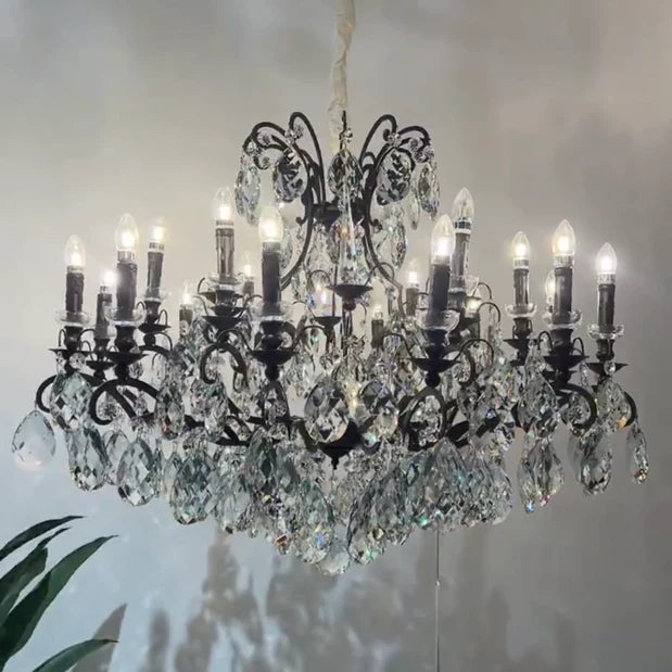 Rylight 12/18-Light Candle Crystal Chandelier in Black Finish