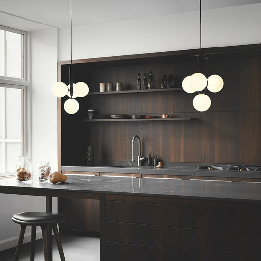 Rylight 1/3/6/13-Globes helder/wit glazen hangende kroonluchter 