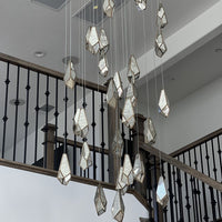 Rylight 1/3/7/15/30/36-Light Diamond Mirror Multi-Drop Pendant Chandelier in Antique Brass Finish