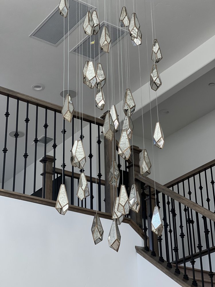 Rylight 1/3/7/15/30/36-Light Diamond Mirror Multi-Drop Pendant Chandelier in Antique Brass Finish