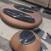 Aurelia Sculptural Walnut Marble Coffee Table Set