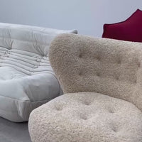 Classic Cozy White Fleece Plush Accent Lounge Chair with Ottoman