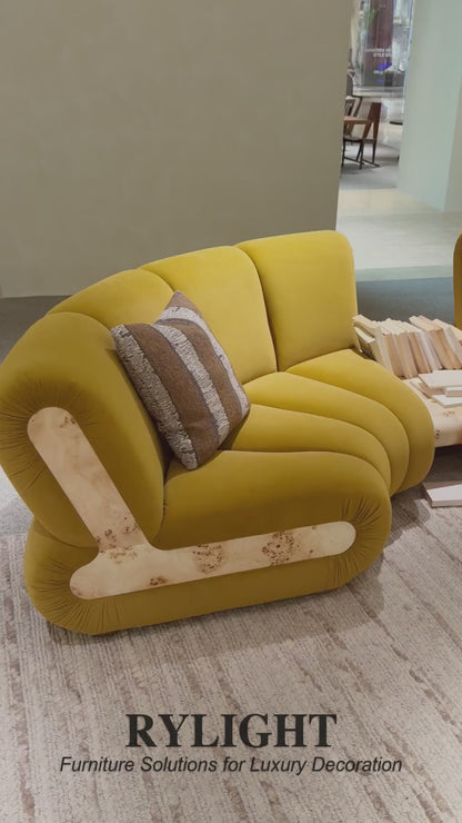 Rylight Modern Art Design Curved Mustard Fabric Sectional Sofa