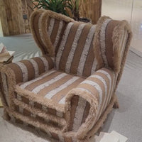 Rylight Vintage Luxury Striped Textured Fabric Wingback Lounge Chair