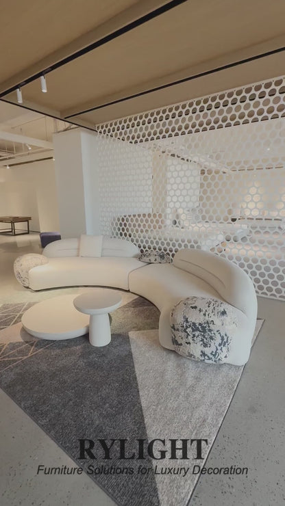 Rylight Contemporary Artistic Patterned Accent Beige Curved Modular Sofa