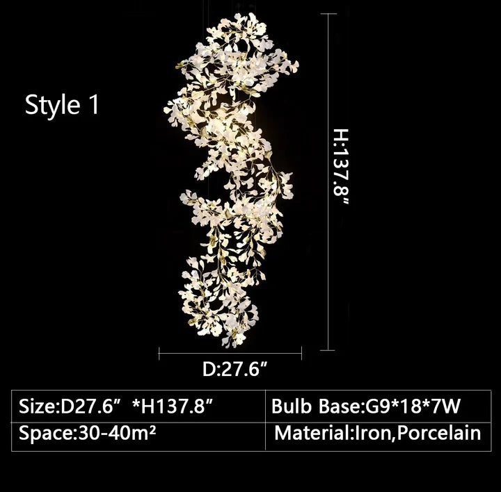 ثريا سيراميك بورسلين كبيرة الحجم بتصميم إبداعي من أوراق الجنكة من رايلايت