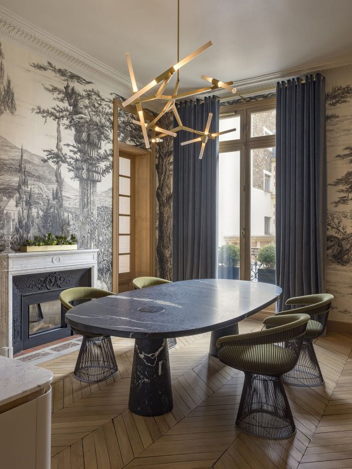Rylight Simple Brass/Black Branches Chandelier