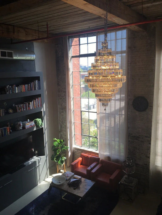 Rylight extra grote meerlaagse chroom/gouden kristallen kroonluchter