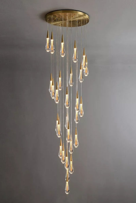 Modern Cascade Raindrop Round Spiral Crystal Chandelier for Staircase/Foyer