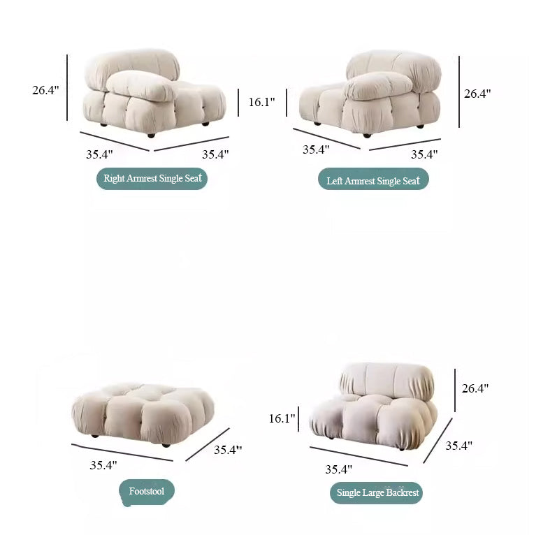 Nordic Minimalist Mid-century Cream Square Retro Modular Sofa