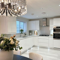 Rylight moderne ronde kroonluchter in zwarte afwerking met rechthoekige kristallen