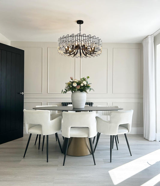 ثريا مستديرة من Rylight على الطراز الحديث باللون الأسود مع بلورات مستطيلة