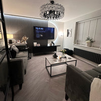 Rylight moderne ronde kroonluchter in zwarte afwerking met rechthoekige kristallen