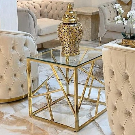 طاولة جانبية لغرفة المعيشة من الفولاذ المقاوم للصدأ من Rylight باللون الذهبي/الفضي