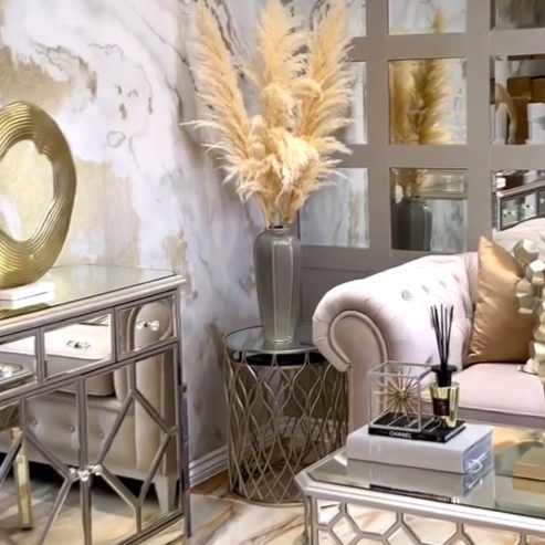 Rylight 2 Round Side Tables With Mirror Top In Champagne Iron