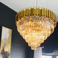 ثريا كريستالية فاخرة كبيرة مستديرة/بيضاوية متعددة الطبقات من رايلايت لايت