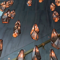 Rylight 1/3/7/15/30/36-Light Diamond Mirror Multi-Drop Pendant Chandelier in Antique Brass Finish
