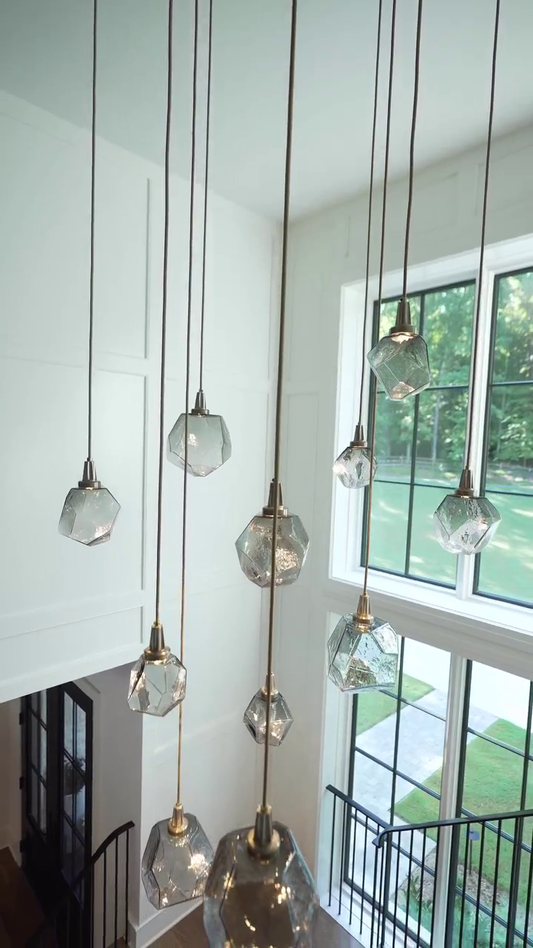 Rylight Gem handgeblazen glazen vierkante hangende kroonluchter