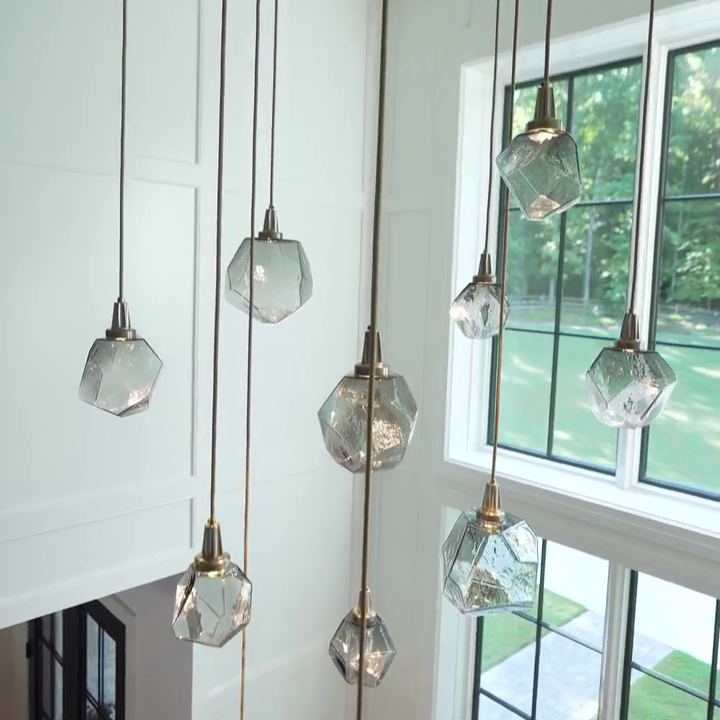 Rylight Gem handgeblazen glazen vierkante hangende kroonluchter