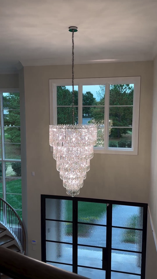 Rylight 30-lichts ronde waterval-kristallen kroonluchter met 6 lagen