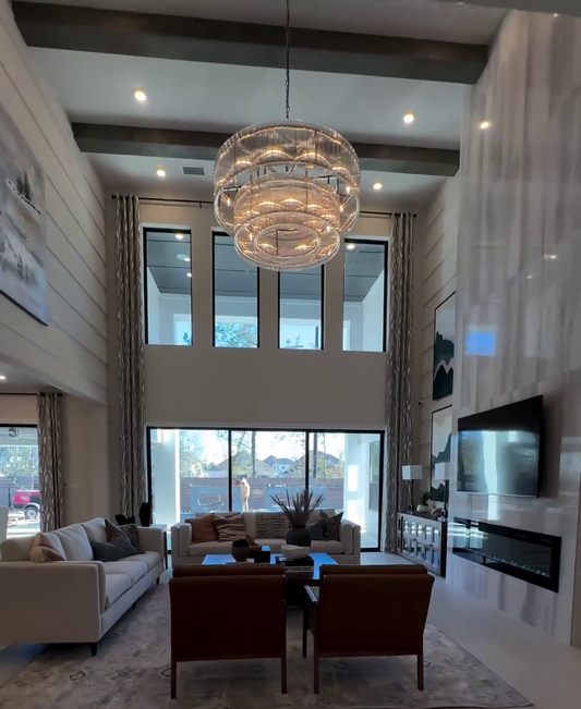 Rylight 2-Tier Round Handmade Fluted Glass Panels Chandelier