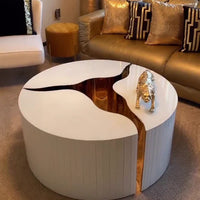 طاولة قهوة مستديرة فاخرة من رايلايت، لون ذهبي متشقق، مكونة من 3 قطع