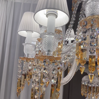 Large Light Luxury Classic Tiered Yellow Crystal Candle Lampshade Chandelier for High-ceiling Rooms/Living Room