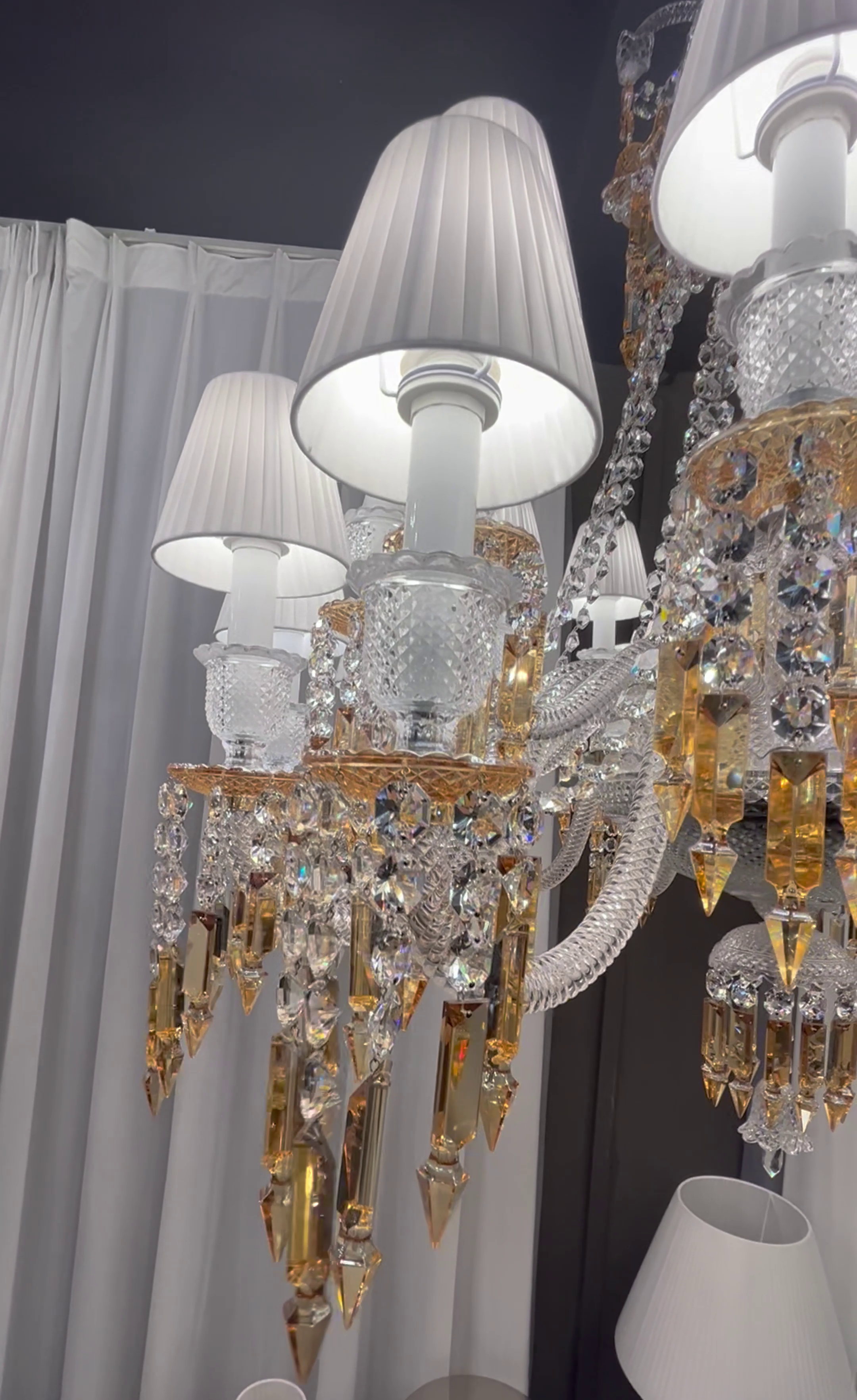 Large Light Luxury Classic Tiered Yellow Crystal Candle Lampshade Chandelier for High-ceiling Rooms/Living Room