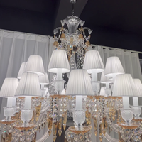 Large Light Luxury Classic Tiered Yellow Crystal Candle Lampshade Chandelier for High-ceiling Rooms/Living Room