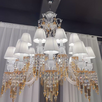 Large Light Luxury Classic Tiered Yellow Crystal Candle Lampshade Chandelier for High-ceiling Rooms/Living Room