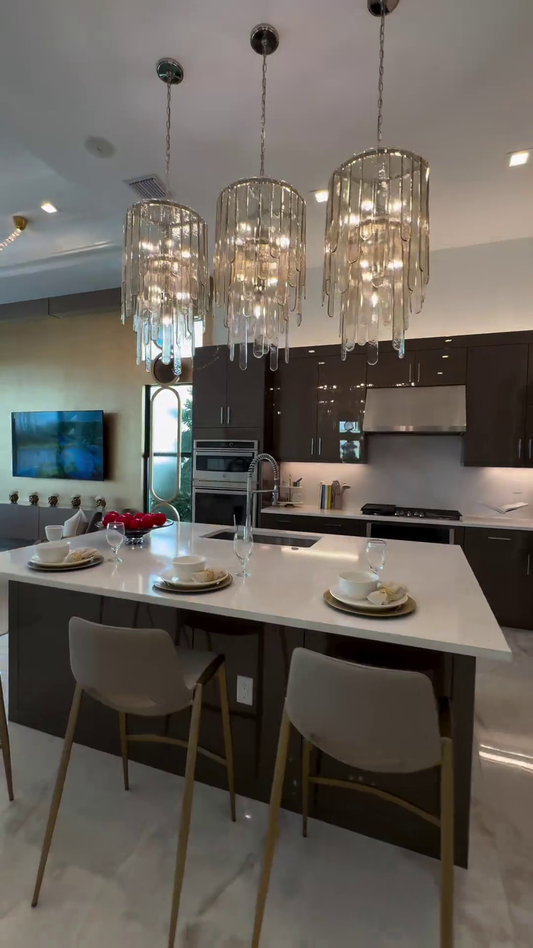 Moderne meerlaagse glazen kroonluchter voor eetkamer/woonkamer/keukeneiland 