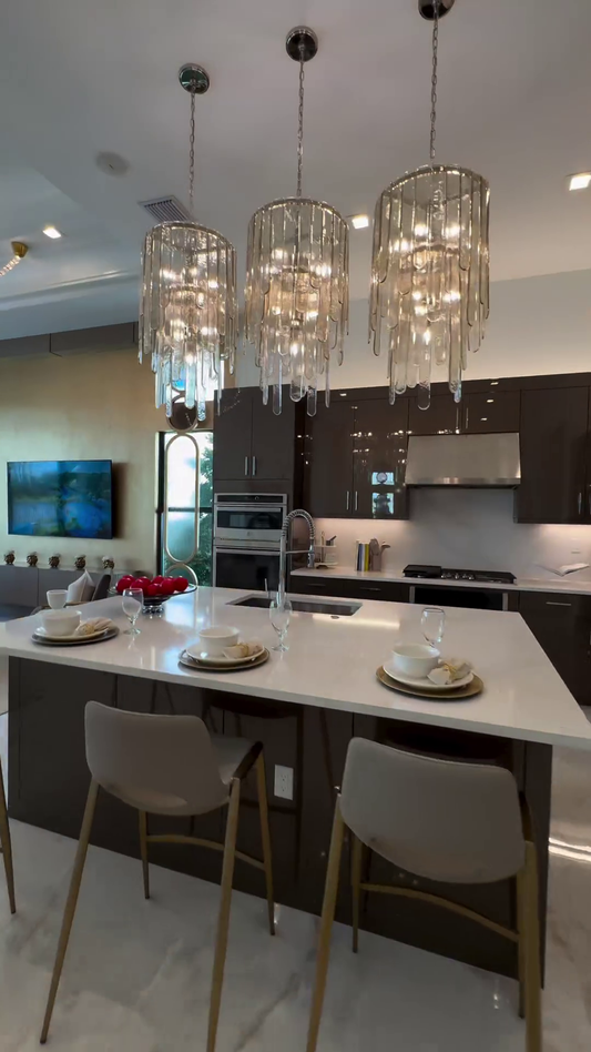 Moderne meerlaagse glazen kroonluchter voor eetkamer/woonkamer/keukeneiland 