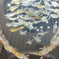 Modern Floating Glass Feather Chandelier for Staircase/Foyer/High-ceiling Living Room