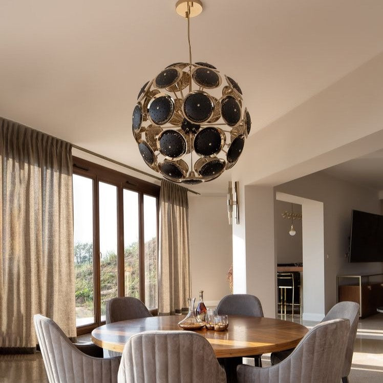 Rylight Brass Sputnik Ball Chandelier with Black Discs