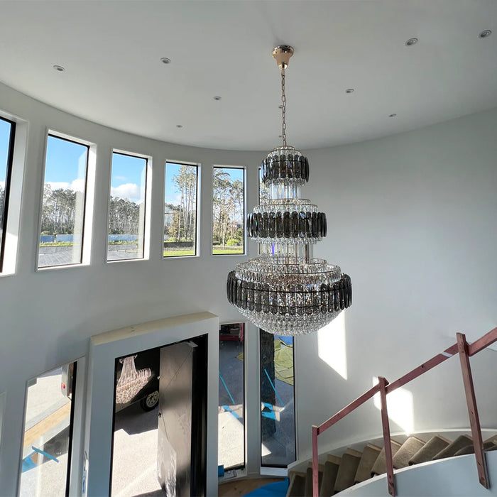 Rylight 3-Layer Tiered Smoky Gray&Clear Crystal Chandelier